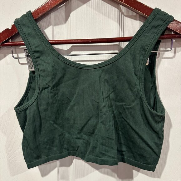 Aerie Green Crop Ribbed Tank Top W/ Built-In Bra Size L 282 - Picture 2 of 3